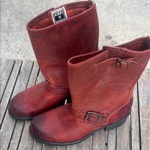 Frye Women's Rich Red Leather Moto Boots